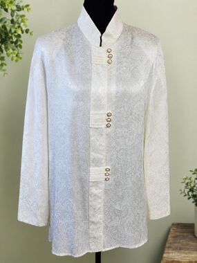 Vintage Pride & Joy Size 14 Victorian Brocade Jacket Blouse Ivory Pearl Button